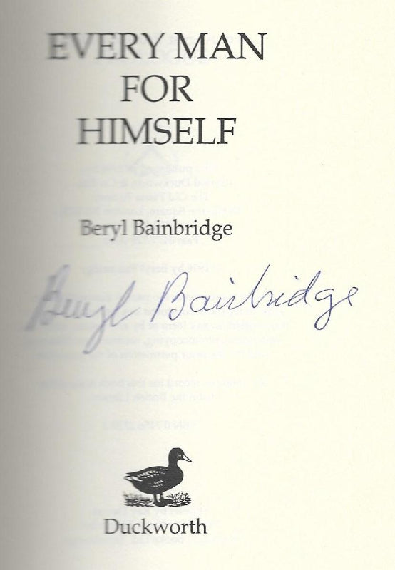 Beryl Bainbridge's autograph signature at the title page, Northern Lights Rare Books