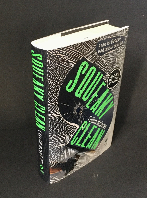 'Squeaky Clean' by Callum McSorley, a first edition of the author's first novel.
