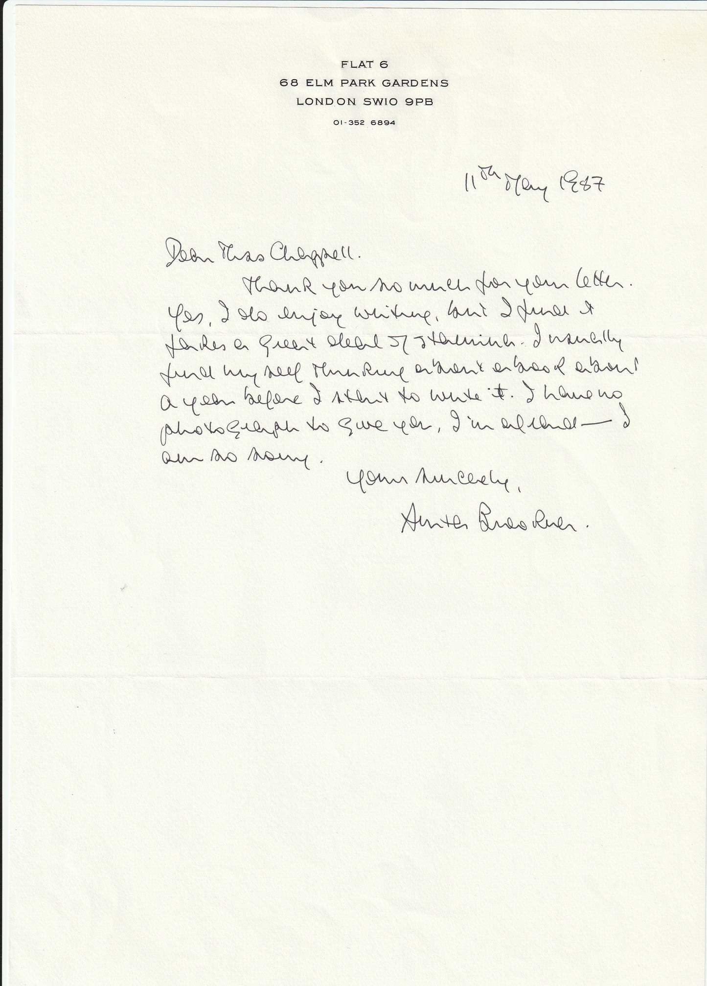 Anita Brookner - A Fine Autograph Letter Signed