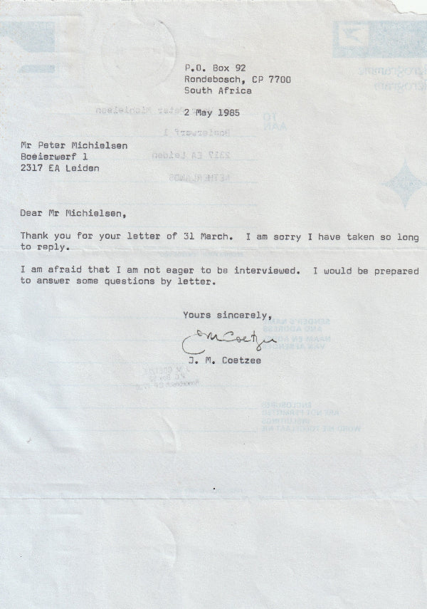 J.M. Coetzee - A Small Collection of Signed Letters with Signed Photograph