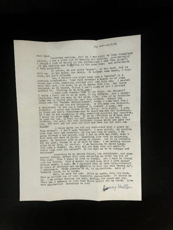 Henry Miller - A Typed Letter Signed, 1959
