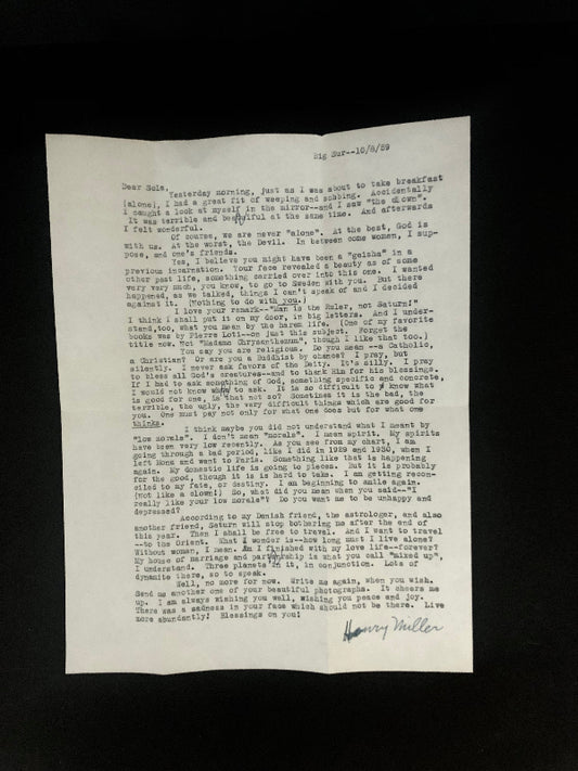 Henry Miller - A Typed Letter Signed, 1959