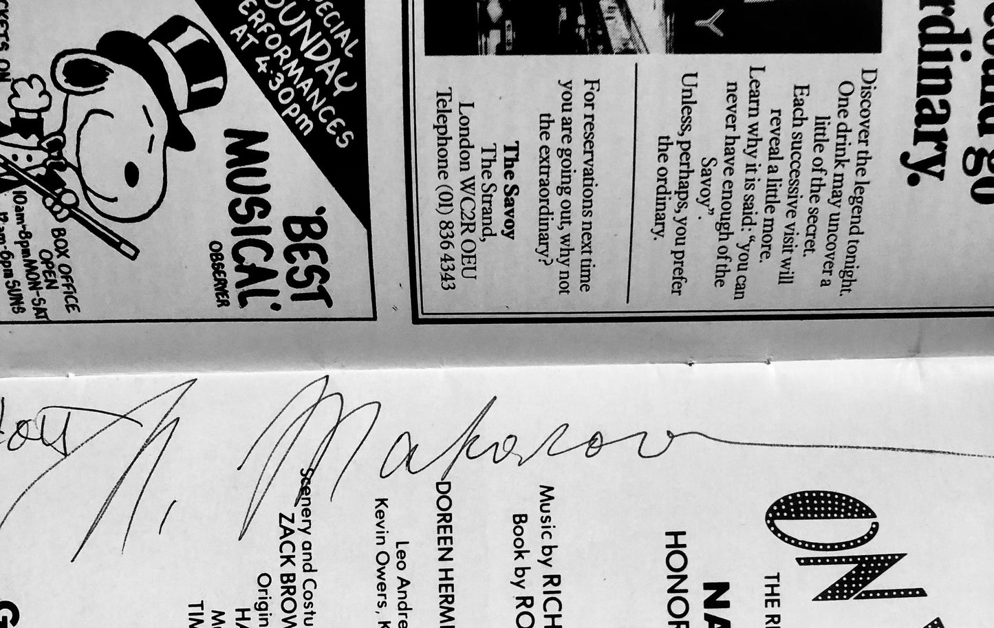 ON YOUR TOES - Theatre Programme Signed by Natalia Makarova and George Abbott