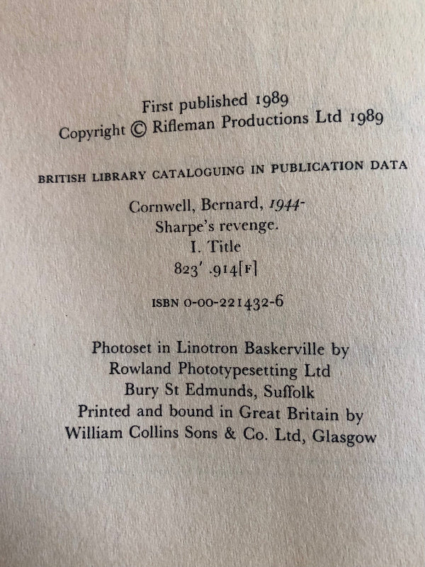 Bernard Cornwell, SHARPE'S REVENGE, First UK Printing Signed