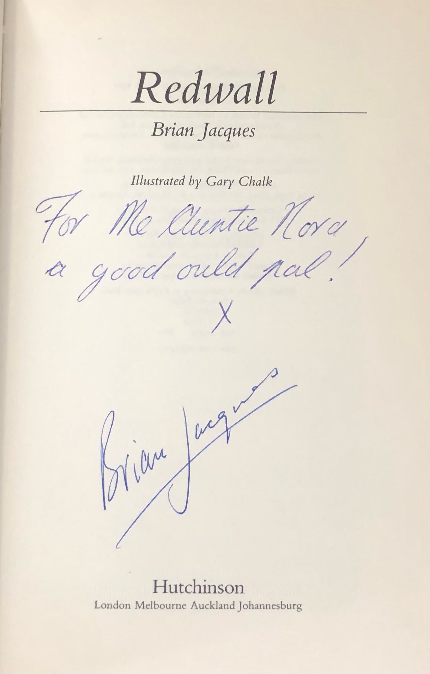 Brian Jaques - REDWALL - A Signed Presentation Copy