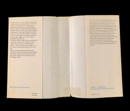 Inside of dustjacket from this copy of Dragonquest' by Anne McCaffrey, first British edition, 1973.