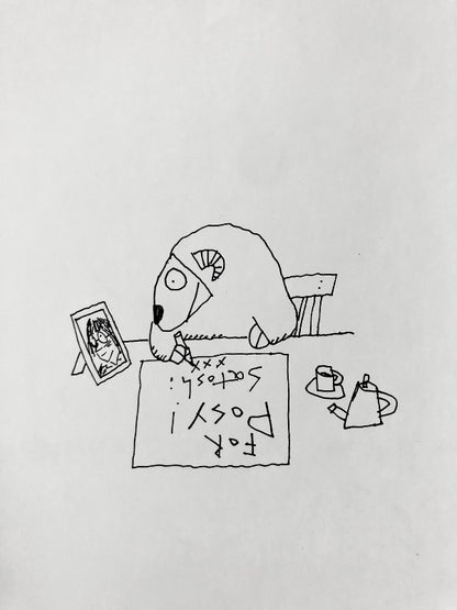 Inscribed to the illustrator and writer Posy Simmonds with an amusing and clever original drawing by Satoshi