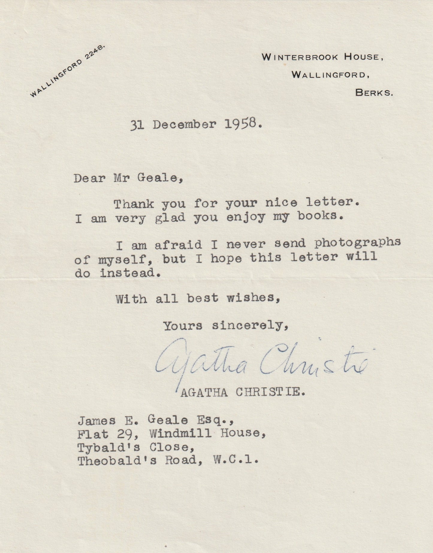 AGATHA CHRISTIE - An Extraordinary Archive of Signed Letters, Correspondence & Photographs