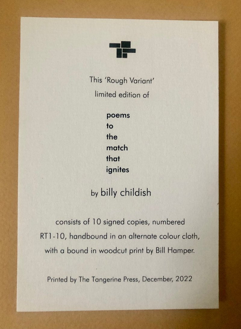 Billy Childish - Poems to a Match that Ignites - Deluxe Lettered Edition