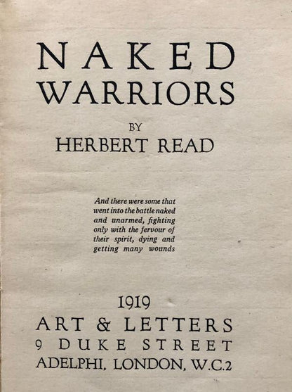 Herbert Read - Naked Warriors, 1919, Author Signature