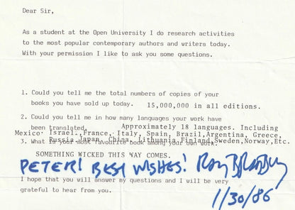 Ray Bradbury - Typed Letters Signed/Inscribed