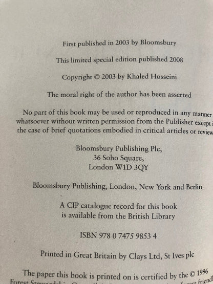 KHALED HUSSEINI - THE KITE RUNNER; A THOUSAND SPLENDID SUNS. 2 Volumes in Slipcase, Signed and Numbered