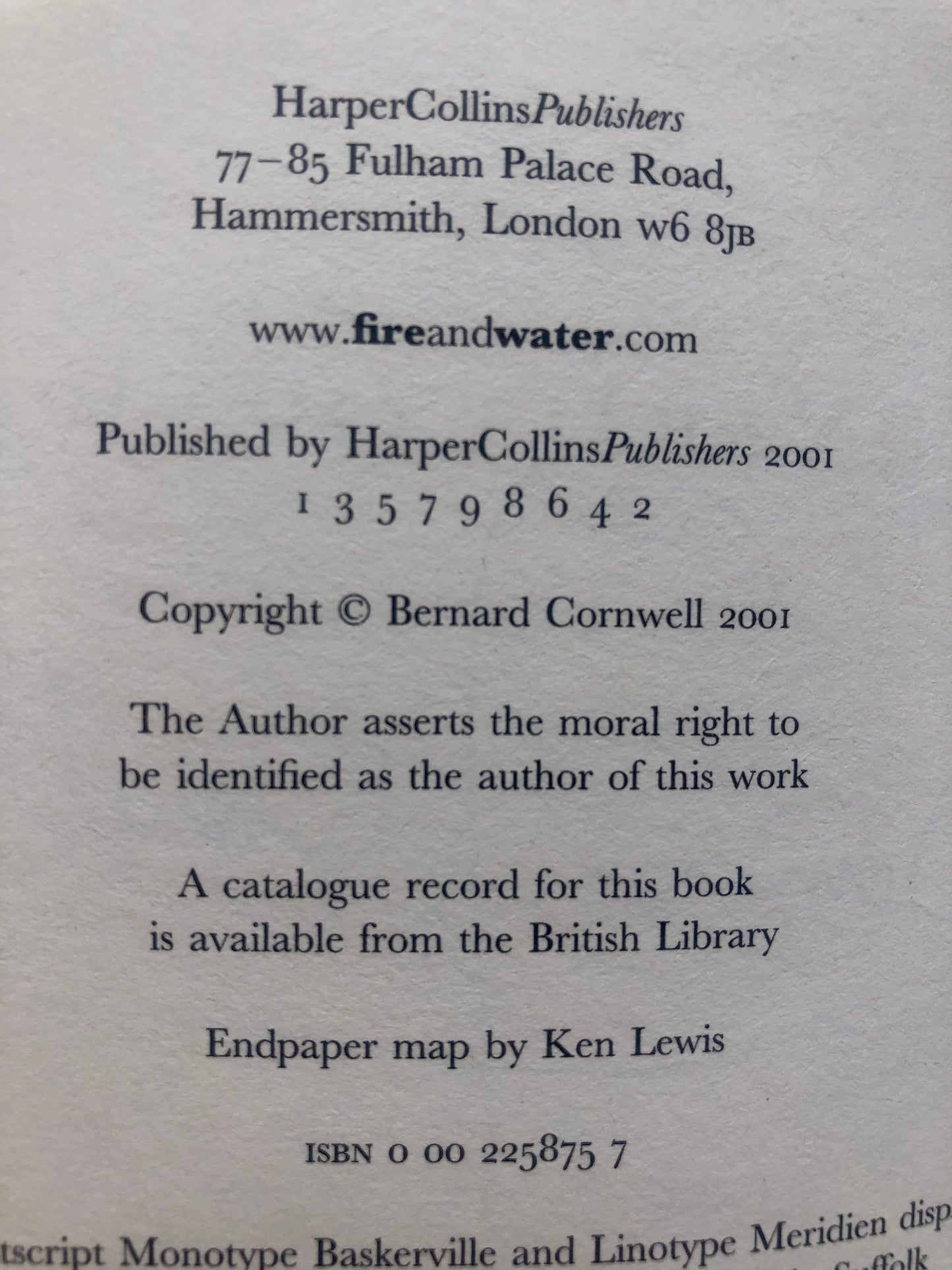 HarperCollins Publishers information and copyright details for Sharpe's Prey by Bernard Cornwell