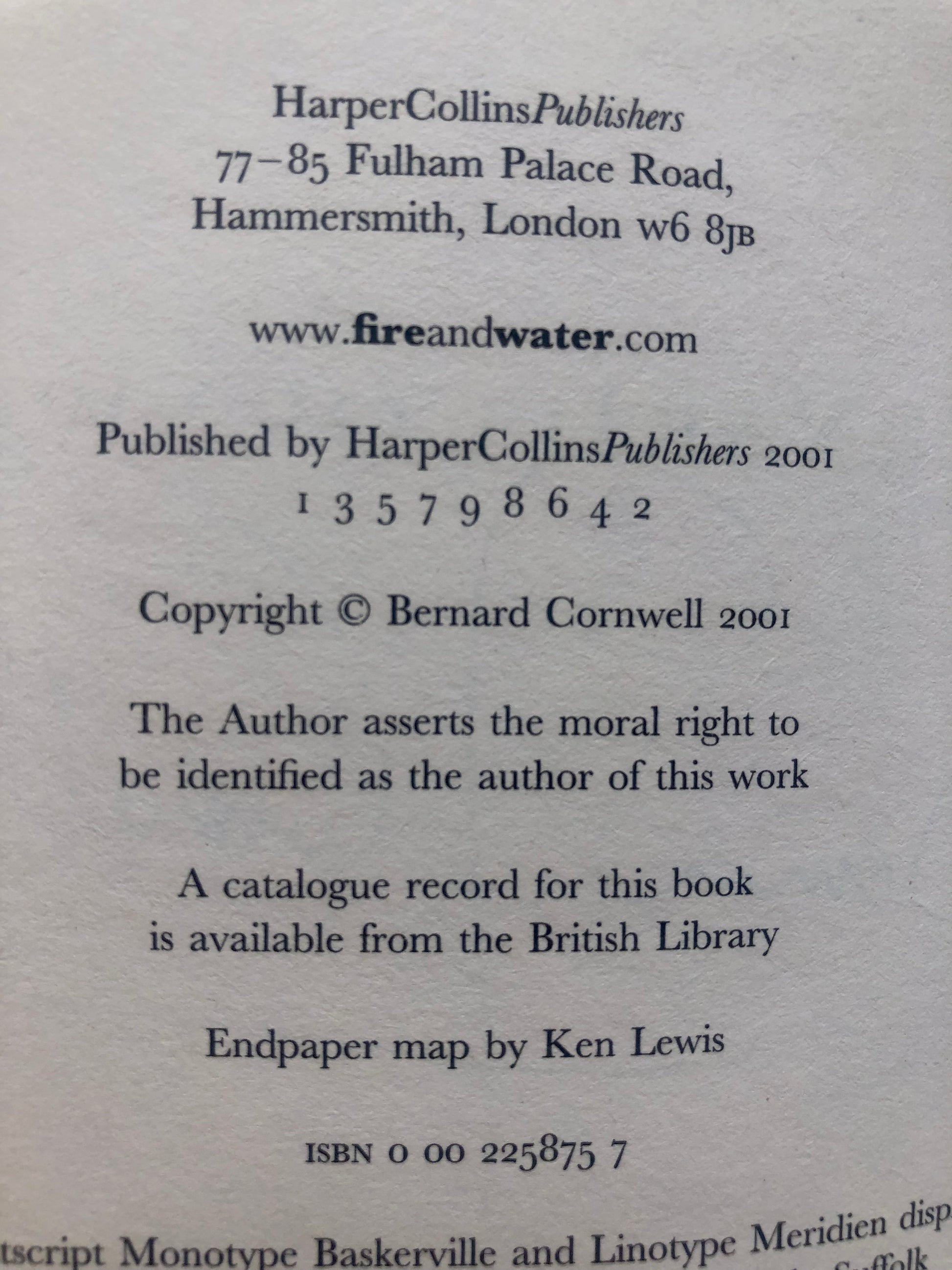 HarperCollins Publishers information and copyright details for Sharpe's Prey by Bernard Cornwell
