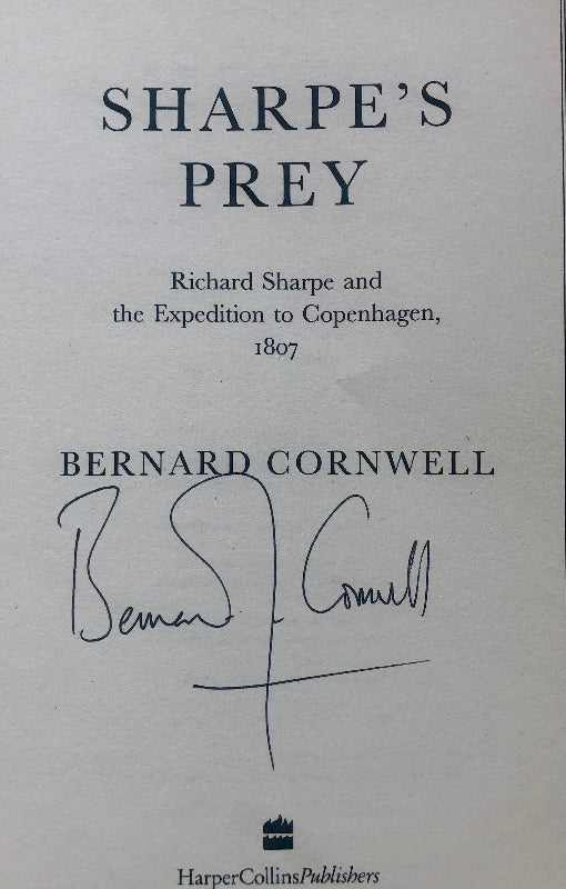 Sharpe's Prey by Bernard Cornwell with his signature at the title page