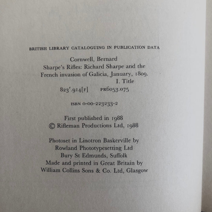 First Edition infoormation for Sharpe's ifles by Bernard Cornwell