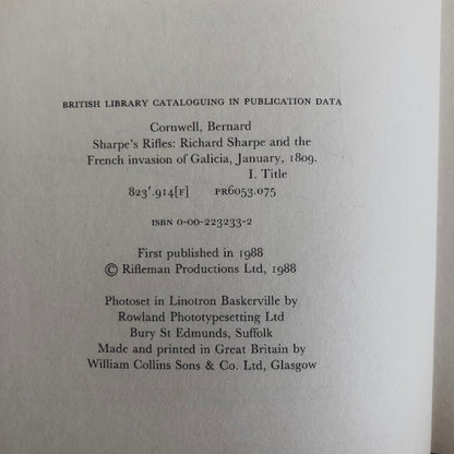 First Edition infoormation for Sharpe's ifles by Bernard Cornwell