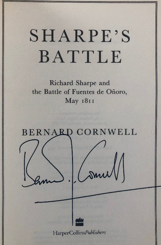 'Sharpe's Battle' by Bernard Cornwell with signature and publisher logo.