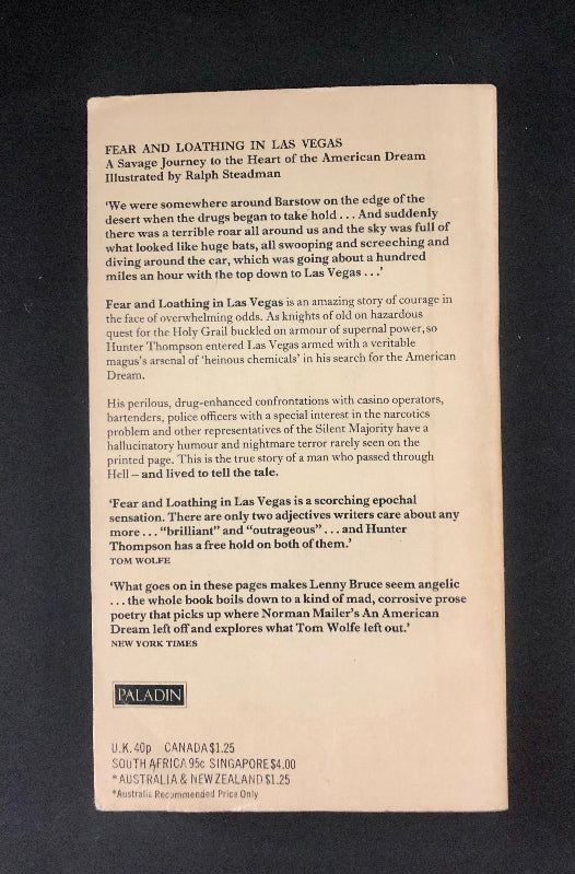 Lower wrapper of Fear and Loathing in Las Vegas by Hunter S. Thompson, First UK edition, 1972