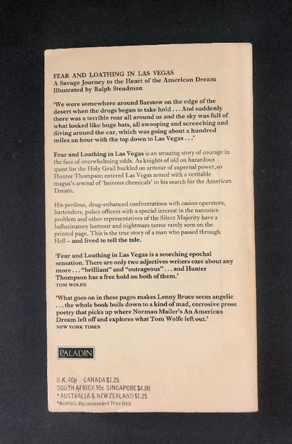 Lower wrapper of Fear and Loathing in Las Vegas by Hunter S. Thompson, First UK edition, 1972