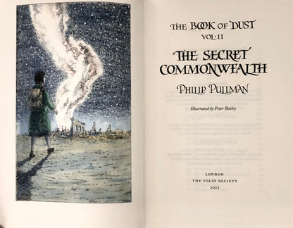 Title page of 'The Secret Commonwealth' from 'The Book of Dust' series by Philip Pullman, illustrated by Peter Bailey.