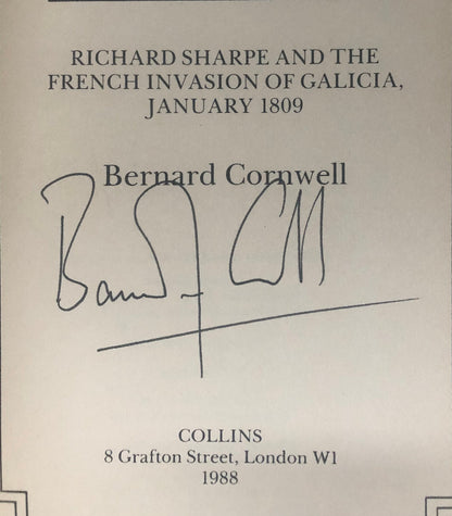 Bernard Cornwell's autograph signature on ths copy of 'Sharpe's Rifles', First Edition.