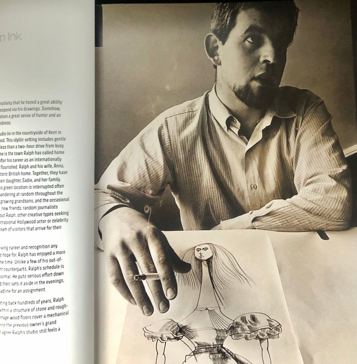 A young Ralph Steadman at work, a photograph from 'A Life in Ink'