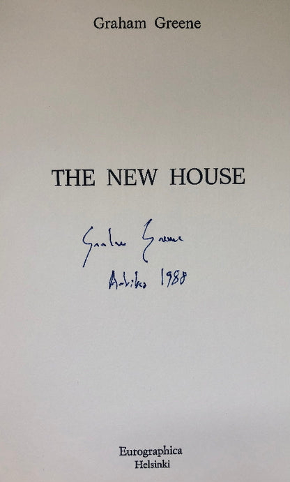 Graham Greene's autograph signature on this limited edition of 'The New House', published by 'Eurographica'.