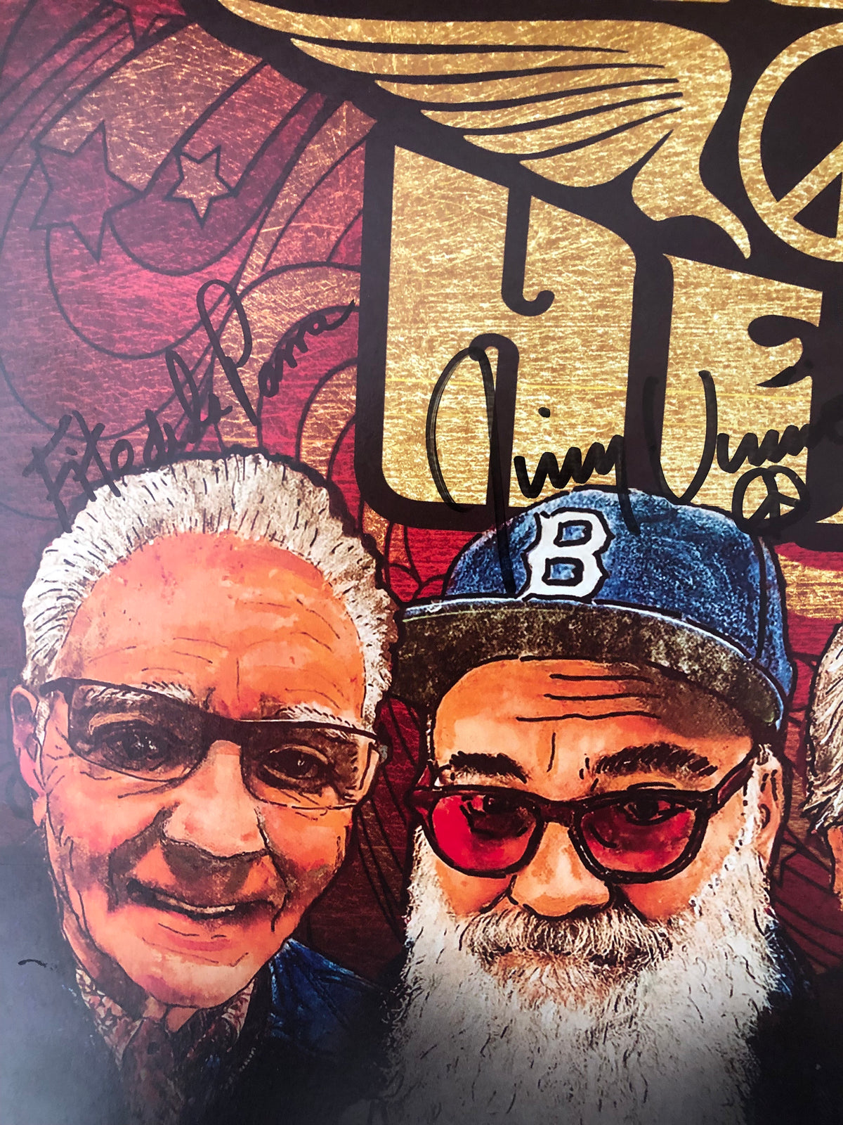 Fito de la Parra and Jimmy Vivino's autograph signatures on cover of Finyl Vinyl by Canned Heat