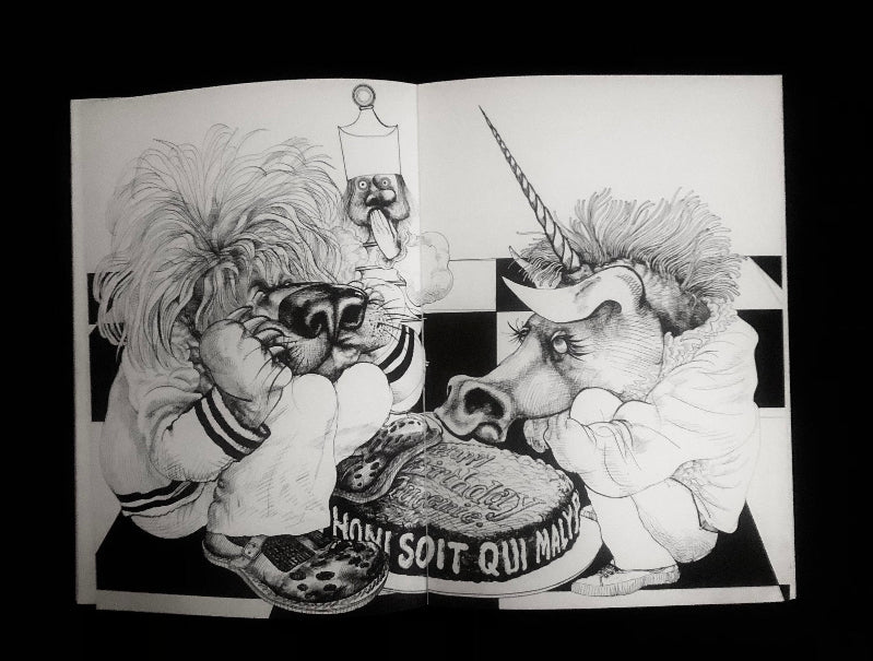 Another image by Ralph Steadman from Through the Looking Glass by ewis Carroll