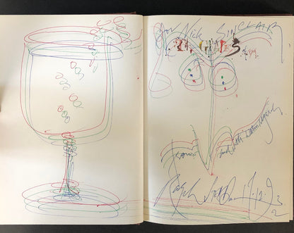 Ralph Steadman's inscription and drawings at the half-title of The Grapes of Ralph