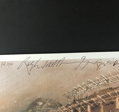 Ralph Steadman's autograph signature on  print, Roman Vineyards, Carema