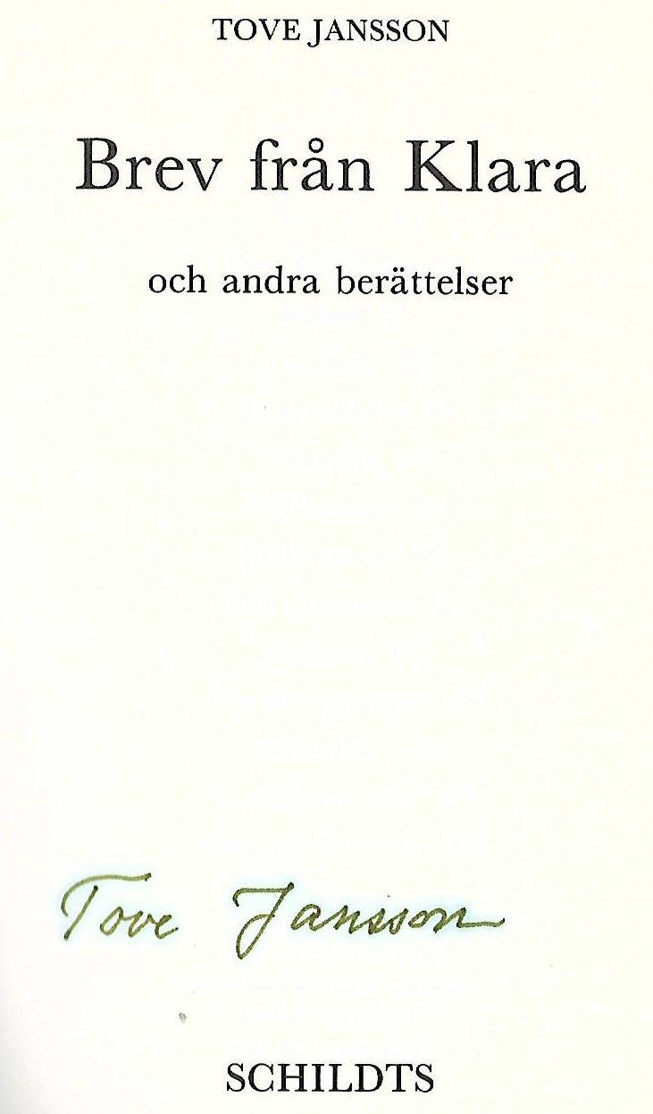 Tove Jansson, Brev Från Klara (Letters from Klara), First Printing, Signed