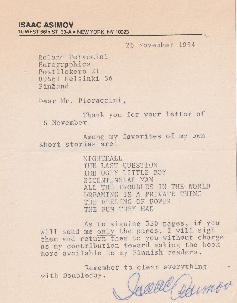 Isaac Asimov - Archive of 6 Typed Letters Signed, Autograph Postcard, Typed Annotated Document and more