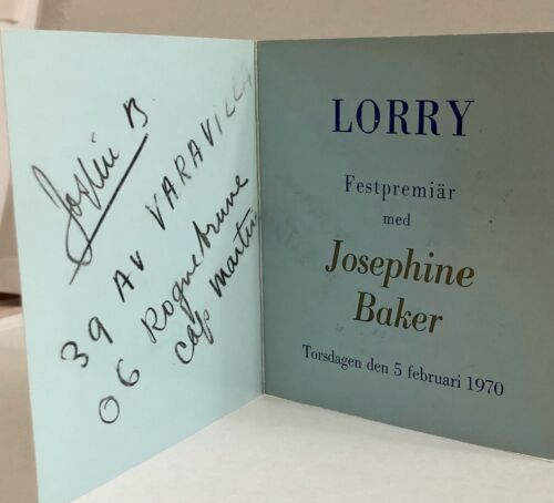 Autograph on card: A Night-club Programme/Menu Card Signed and Inscribed by Josephine Baker