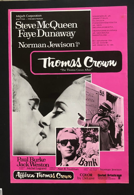 Movie Poster: Steve McQueen in THE THOMAS CROWN AFFAIR - An Original First Screening; Finnish Cinema-Lobby Poster