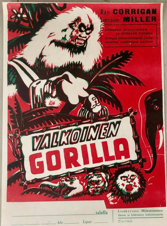 THE WHITE GORILLA - Vintage Finnish Movie Poster, 1940'S