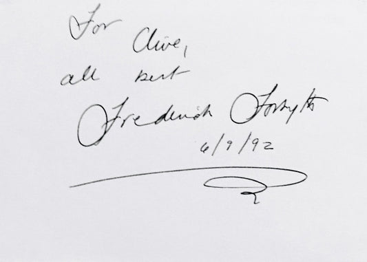 FREDERICK FORSYTH - Autograph Inscription/Signature On Card