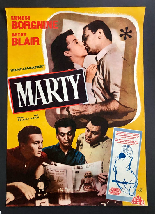 Ernest Borgnine - MARTY - Beautiful First Screening Movie Poster, 1955 - Oscar!