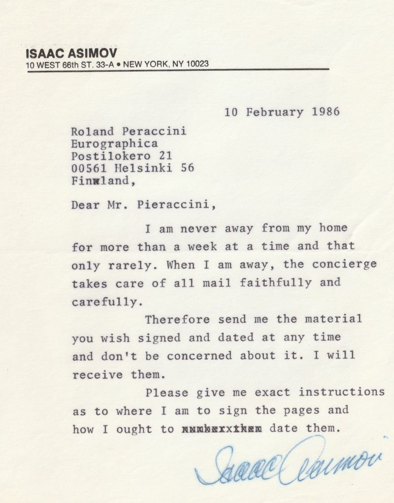 Isaac Asimov - Archive of 6 Typed Letters Signed, Autograph Postcard, Typed Annotated Document and more