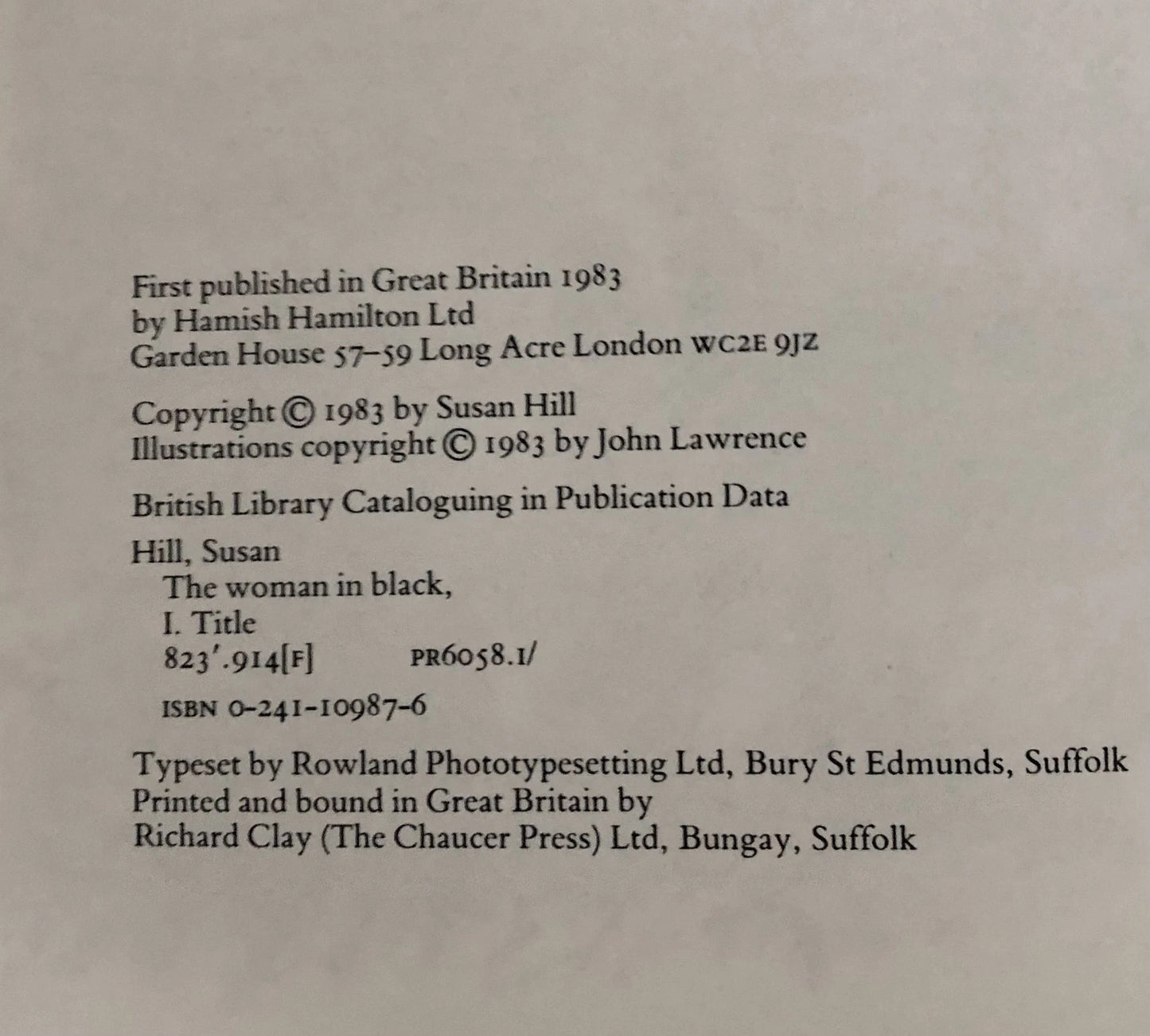 Susan Hill - THE WOMAN IN BLACK - First UK Edition
